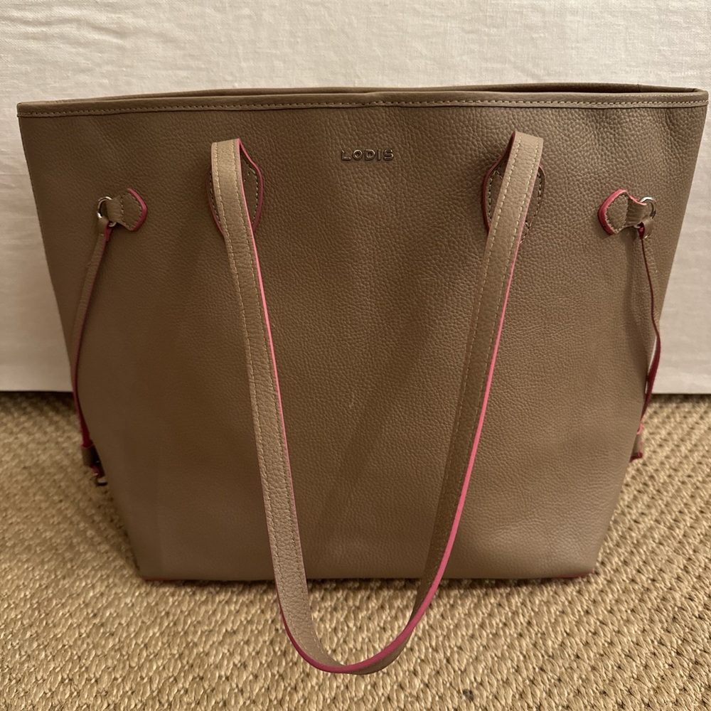 Lodis Tan Tote with Pink Accents